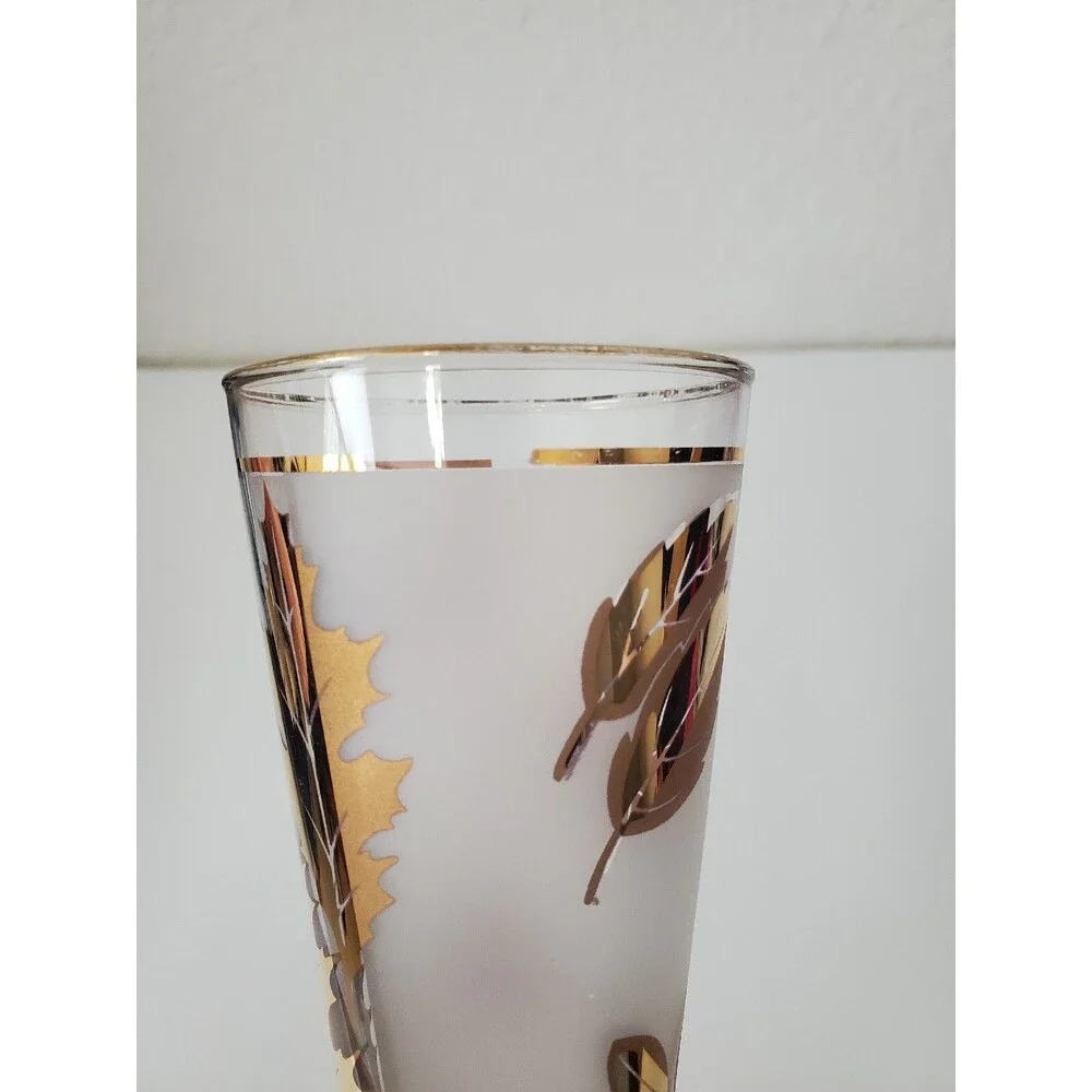 Libbey Gold Leaf Frosted Footed Pilsner Glass Vintage